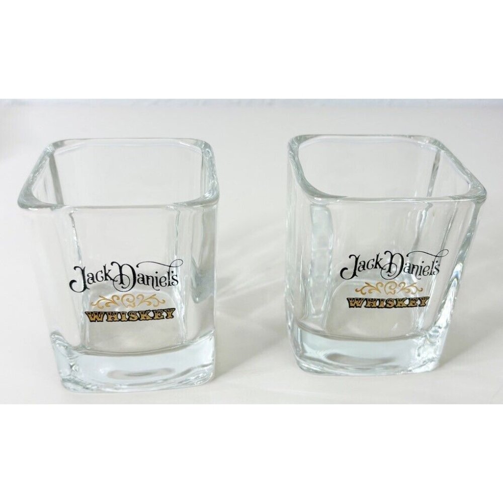 Vintage Jack Daniels Whiskey Heavy 8 oz Square (Set of 2) Bourbon glasses EUC